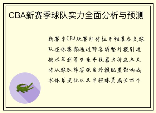 CBA新赛季球队实力全面分析与预测