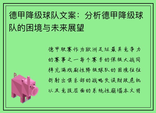 德甲降级球队文案：分析德甲降级球队的困境与未来展望