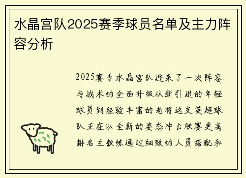 水晶宫队2025赛季球员名单及主力阵容分析